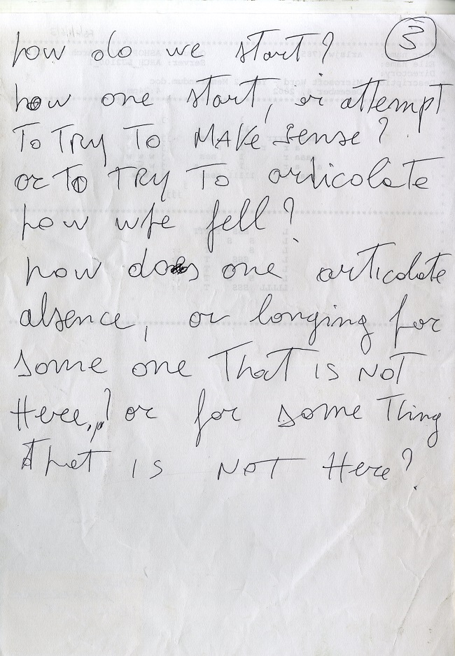Extract from Franko B's handwritten notes for lecture presented at 'Body-Space: Architecture and the Contemporary Body' interdisciplinary symposium, 12 Apr 2003 at the University of Sheffield FB/4/1/6/3